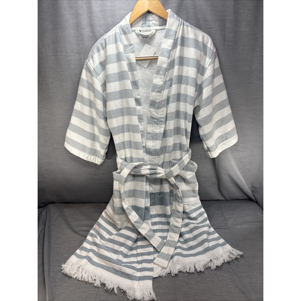 New Hearth & Hand Magnolia Women's Robe White/Blue Stripe Small Medium